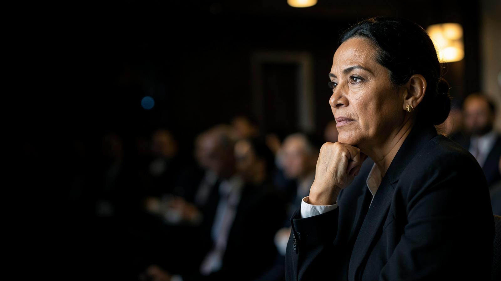 Executiva refletindo sobre o desenvolvimento de lideranças